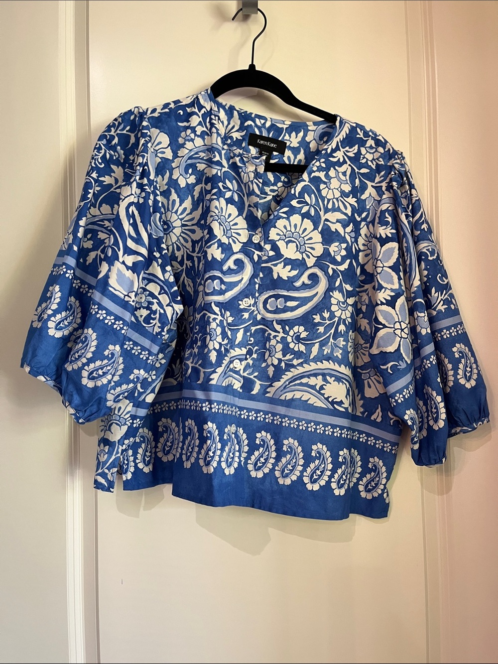 Karen Kane Blue and White Paisley Floral Peasant Tunic